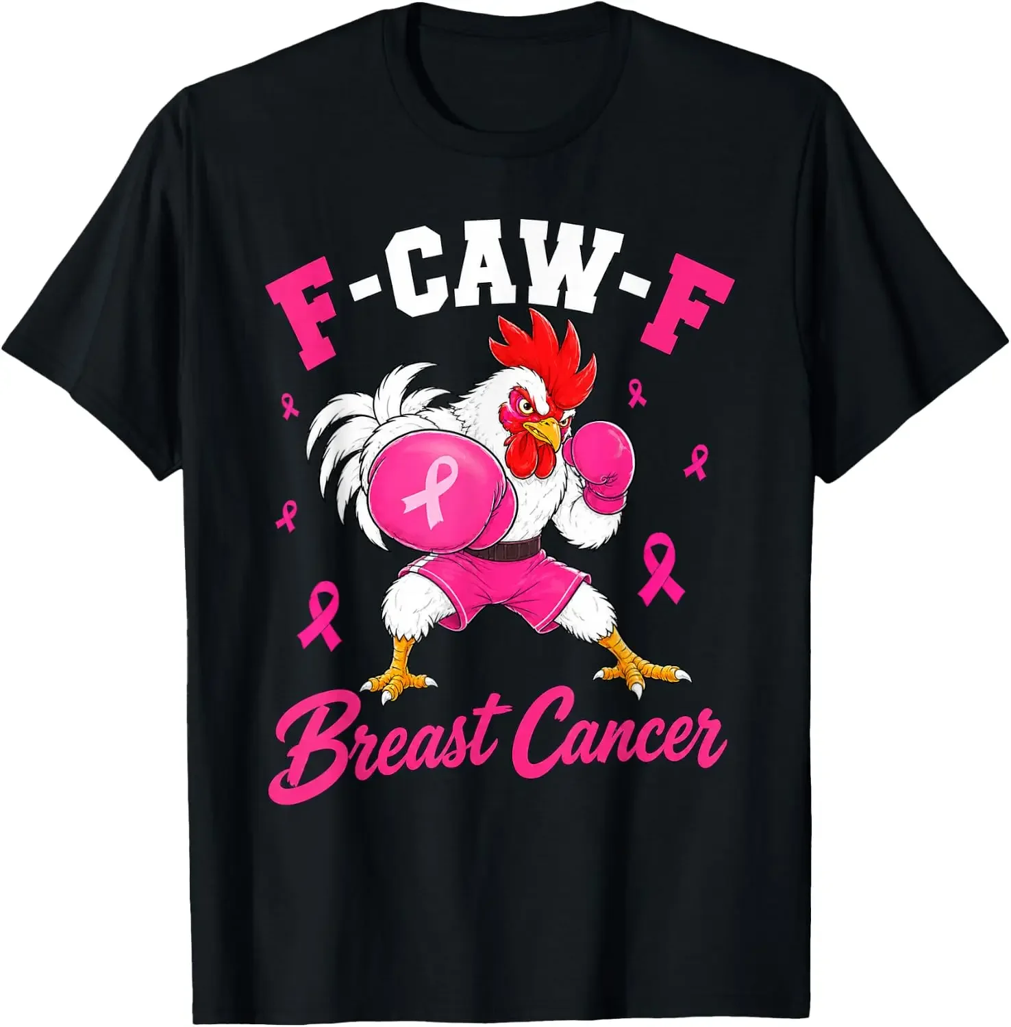 F-CAW-F Breast Cancer Chicken Boxing Breast Cancer Awareness T-Shirt Women Short Sleeve Fun Breast Cancer Tshirt