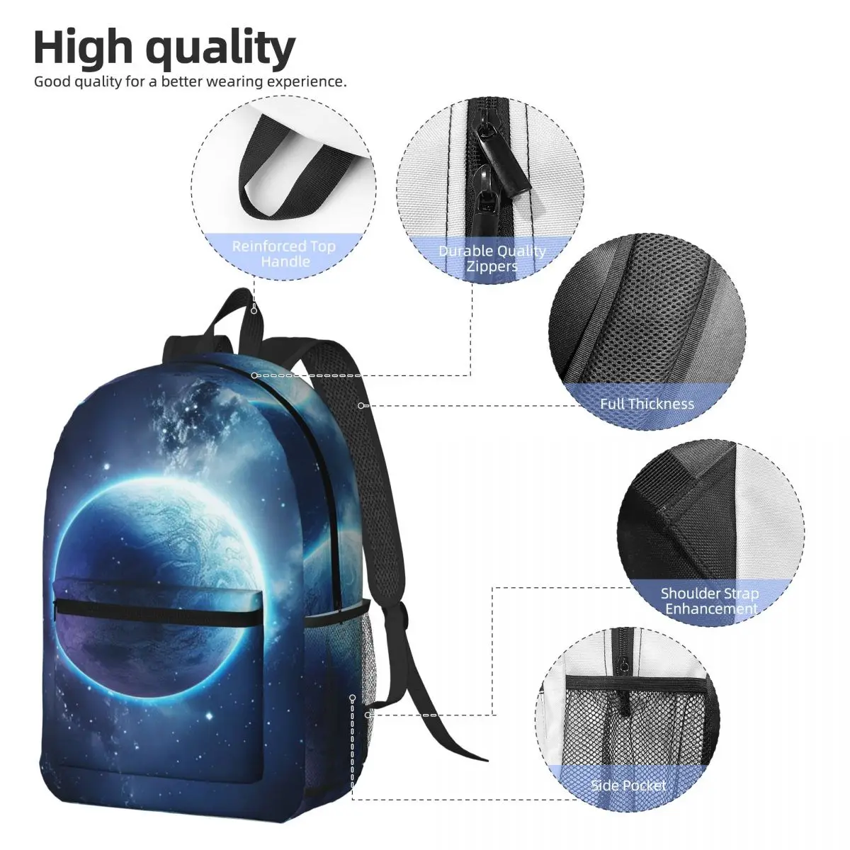 Planet Earth Backpack Daypack Large Capacity Children BookBag School Bag Shoulder Bags for Men Women