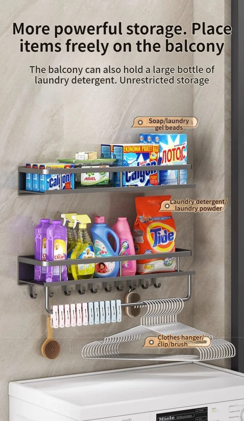 60 cm Wände zur Installation, Aluminium, Badezimmerregal, Regale, Shampoo-Rack, Aufbewahrungshalter, Küchen-Organizer, Wandregal – Detail 18