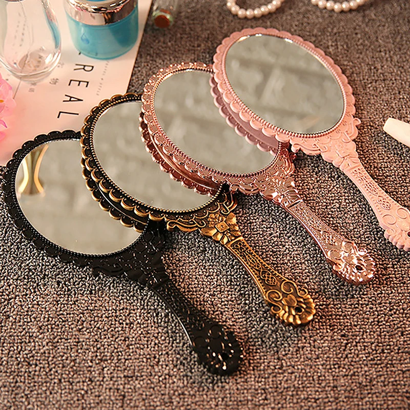 Portátil Vintage Lace Maquiagem Espelho, Hand Hold Oval Espelho Redondo, Noble Restore Ancient Ways Court Beauty Tool