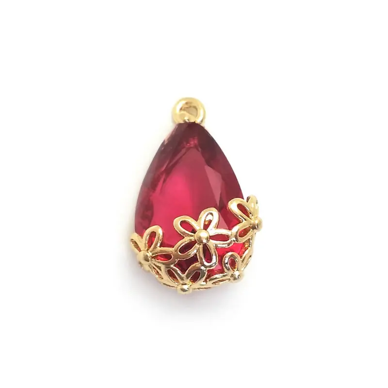 18K Gold Color Brass and Glass with Flower Drop Shape Charms Pendants High Quality Diy Jewelry Making Earrings Accessories