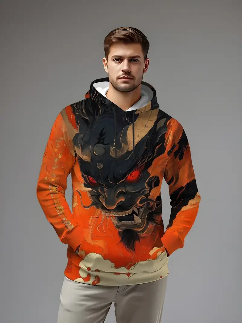 

2025 Latest Animal Pattern 3D Printed Hoodie Fashion Black Design Men's Hoodie Street Retro Harajuku Men's Hoodie Male Top