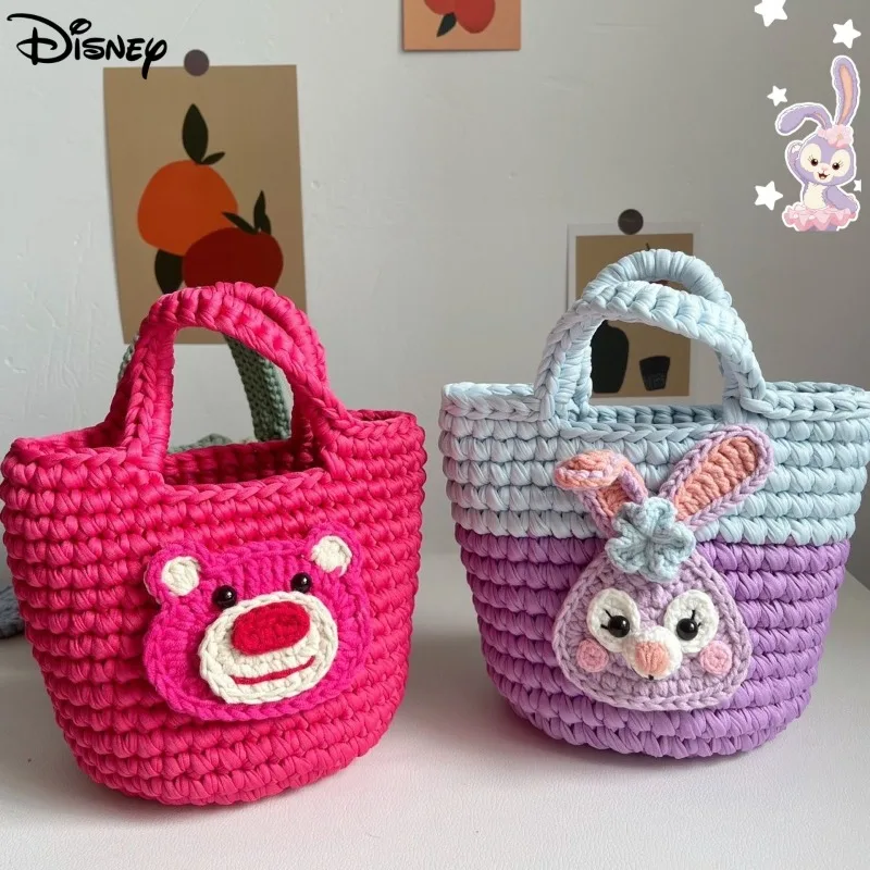 حقيبة يد ديزني كارتونية لطيفة من StellaLou Lotso للفتيات، حقيبة منسوجة ذات سعة كبيرة وبسيطة ومتعددة الاستخدامات #1