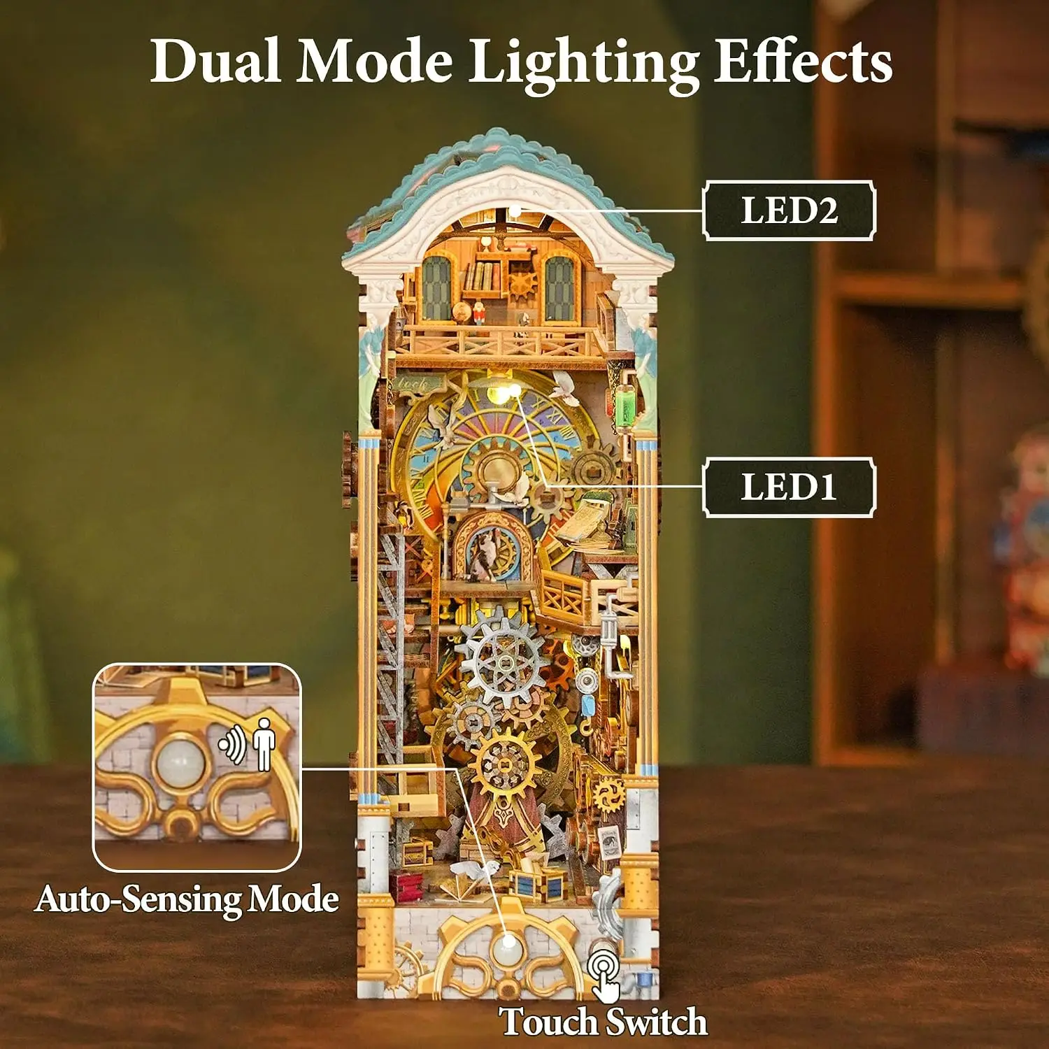 DIY Book Nook Kit for Adults, 3D Wooden Puzzle Bookend Miniature House Kit, Booknook Bookshelf Insert Decor with Dust Cover and