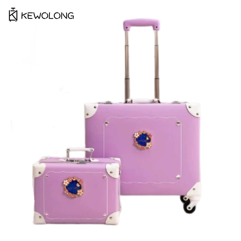 Vintage Small Carry On Spinner Suitcase, Cute Retro Trolley Travel Bag for Women & Kids, Lightweight Fashion Luggage