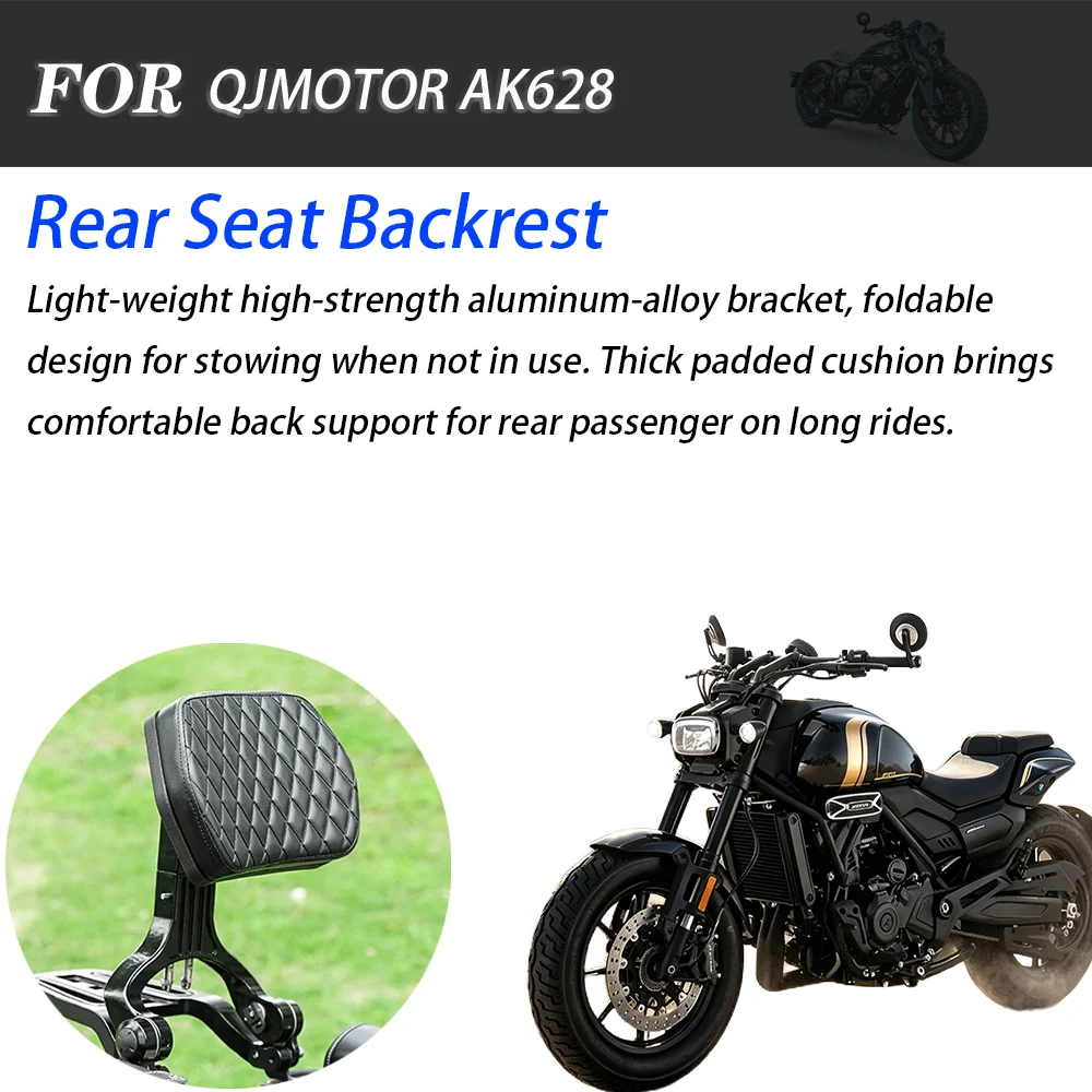 For QJMOTOR AK628 Motorcycle Heavy‑Duty Multi‑Purpose Foldable Rear Passenger Backrest Sissy Bar Aftermarket Mod Upgrade Replace