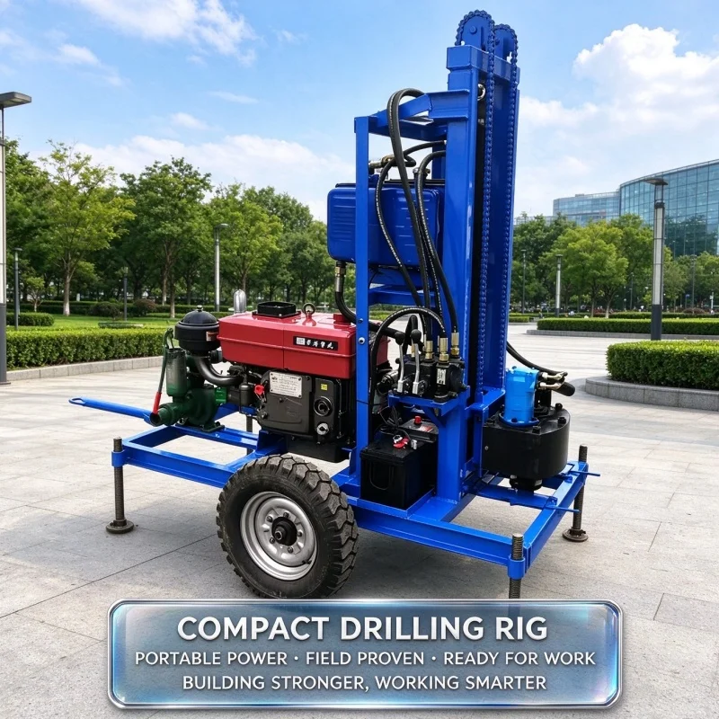Customized 22-25HP Rubber Track Borehole Drilling Rig, Diesel Hydraulic Drilling Machine Integrated with Mud Pump