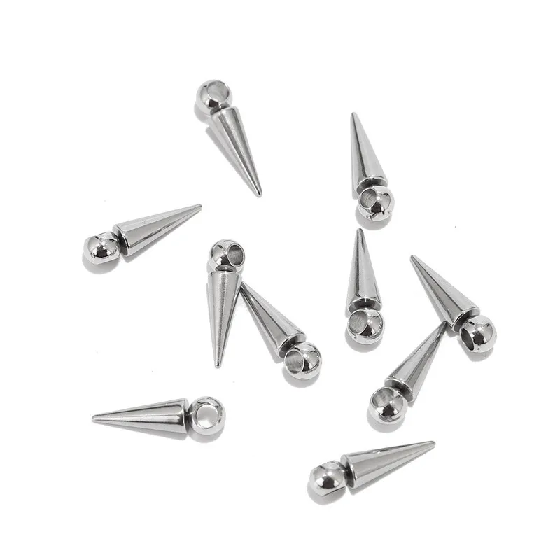 10PCS Stainless Steel Cone Charms Pendants Retro Bullet Spike Beads Charms for Women Man Hoop Earring Making Supplies