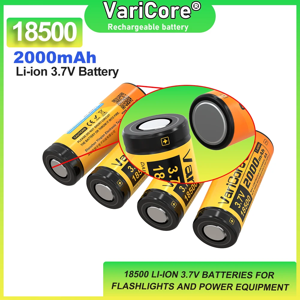 VariCore VC-2000C 18500 2000mAh 3.7V 充電式バッテリー Recarregavel リチウムイオン電池 LED 懐中電灯ヘッドランプ用 18*50MM