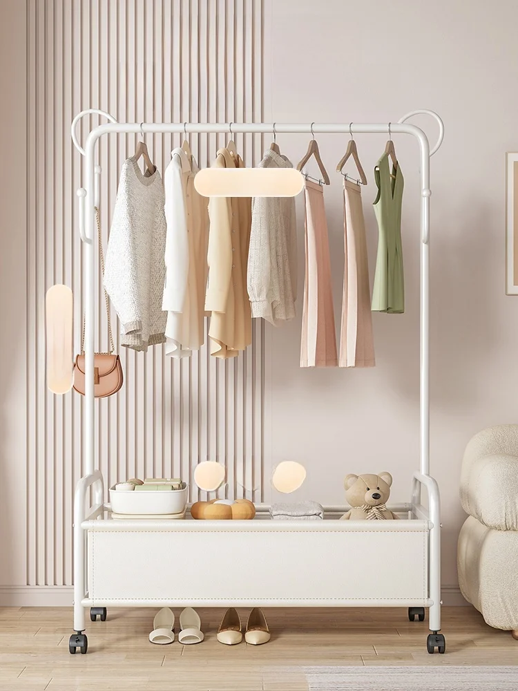 Clothes Hanger Floor Bedroom Clothes Hanger Home Indoor Mobile Light Luxury Clothes Hanger Multi-Functional Storage Storage C...