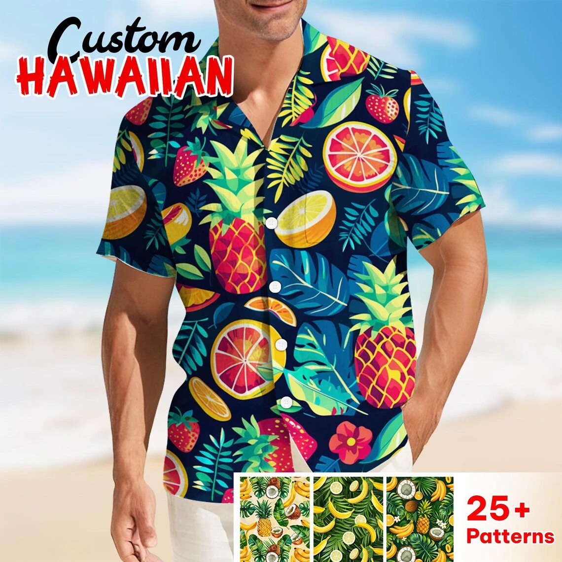

Hawaiian Botanical Flower Print Unisex Short Sleeve Lapel Seaside Pineapple Palm 3D Printed Shirt Top Casual Fashionable Shirts