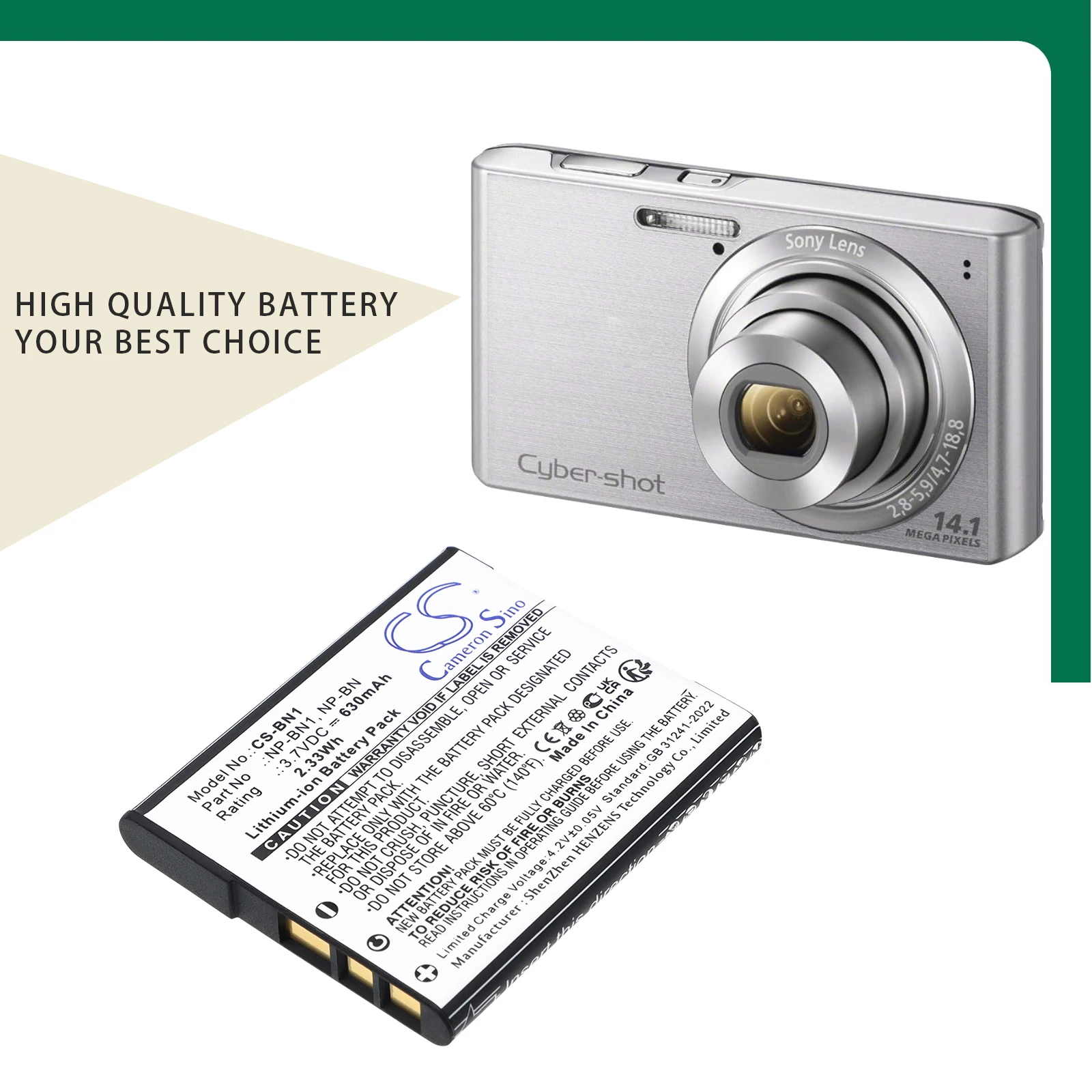 Li-ion Camera Battery for Sony, 3.7v, 630mAh, Compatible Models:Cyber-shot DSC-TX7, Cyber-shot DSC-TX7/R