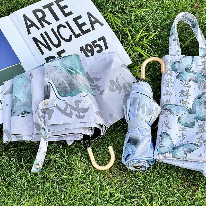 

Chinese Butterfly Hook Sun Umbrella 8 Ribs Lightweight UV Protection Foldable for Women