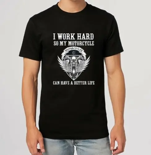 Work Hard Funny Motorcycle Quote Skull Design Tee T-Shirt Size S-5XL