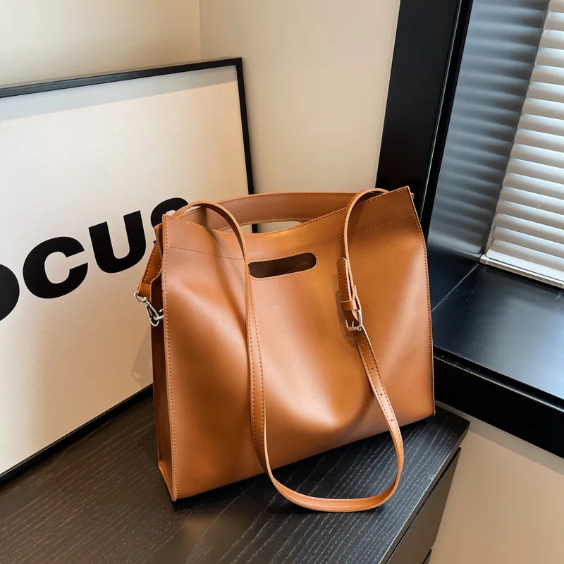 

Ladies' Fashion Tote Bag PU Soft Leather Office Document Handbag Large Capacity Solid Color Computer Crossbody Bag Document Bag