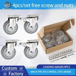 4 inch  Middle duty  4pcs/set  Stainless Steel 304  Casters Wheels for Trolley Cart ,Thermo-plasticrubber wheel with bearings