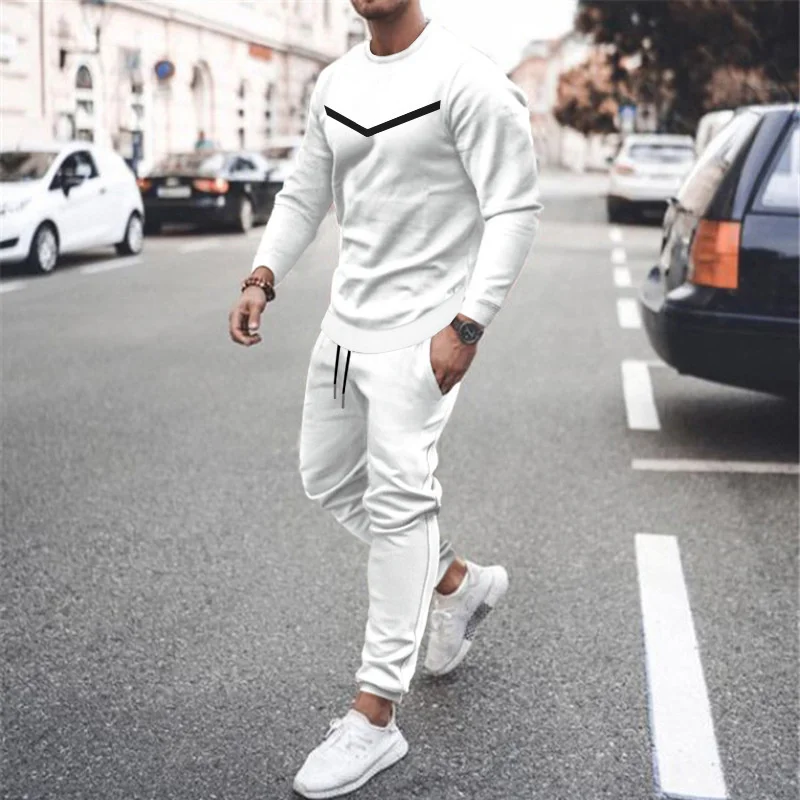 Spring Autumn Men's Soild Jogger Tracksuit Men Fashion Printed Long Sleeve And Pant Two-piece Sets