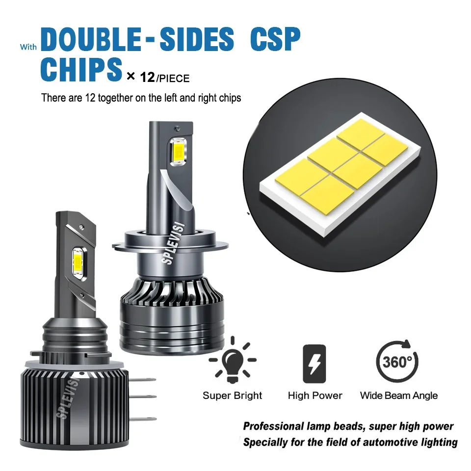 H7 H15 LED Headlight Bulb No Error, Easy Install for Most Vehicles For Ford Fiesta MK7 2012 2013 2014 2015 2016 2017 2018-2024