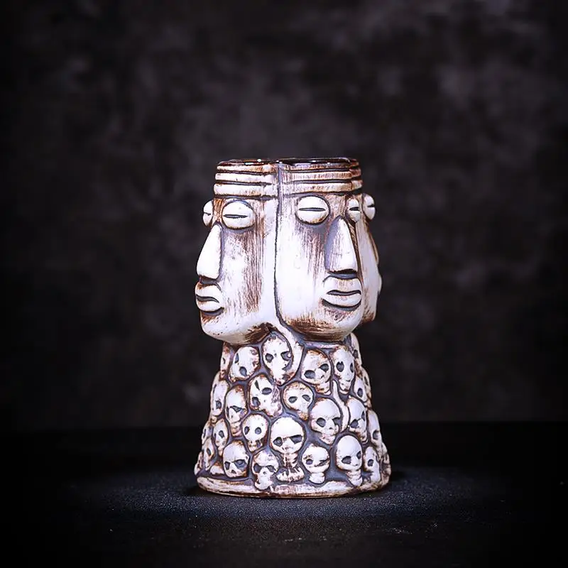 Ceramic Tiki Mug Ancient Totem Face Cocktail Cup Creative Tropical Drinkware Mask Wine Glass Home Party Bar Decor