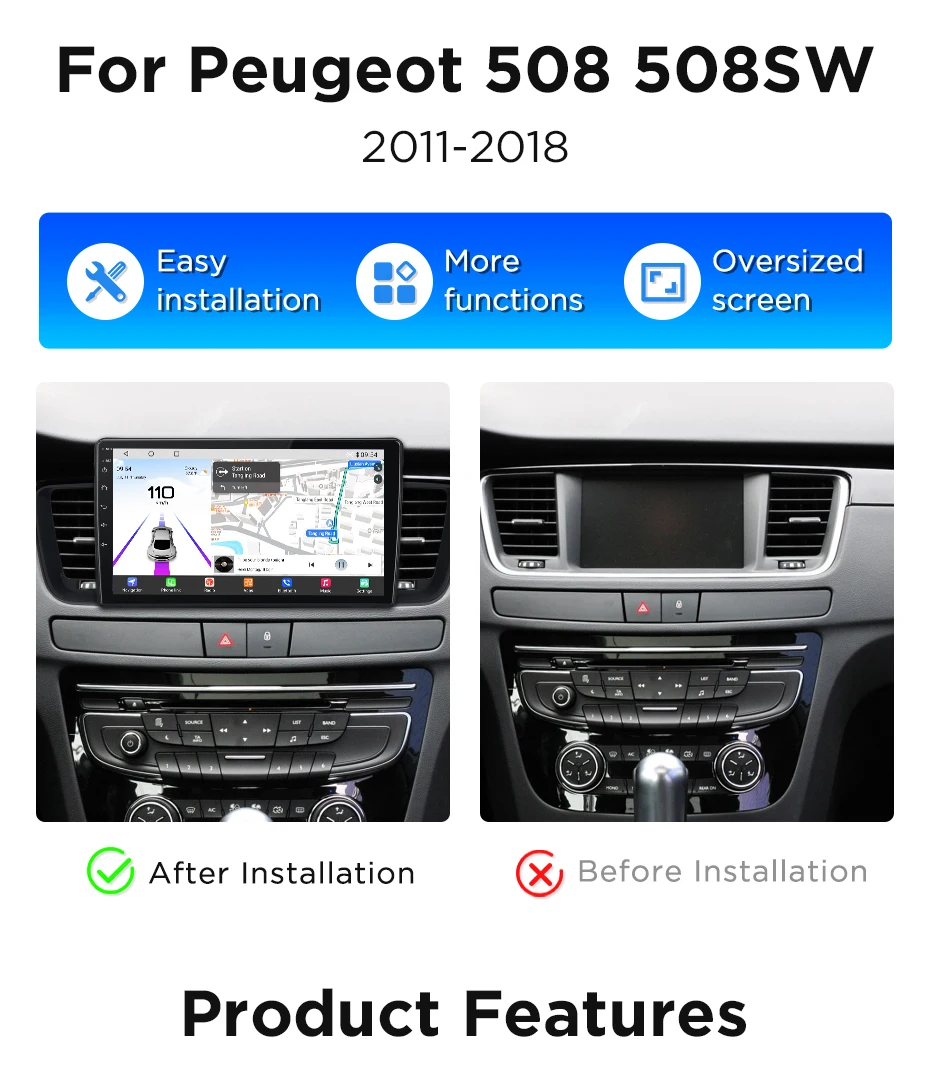 Junsun 360° ° Panoramakamera Autoradio für Peugeot 508 508SW 2011–2018 Wireless CarPlay Bildschirm Android Auto Stereo GPS Navi – Detail 2
