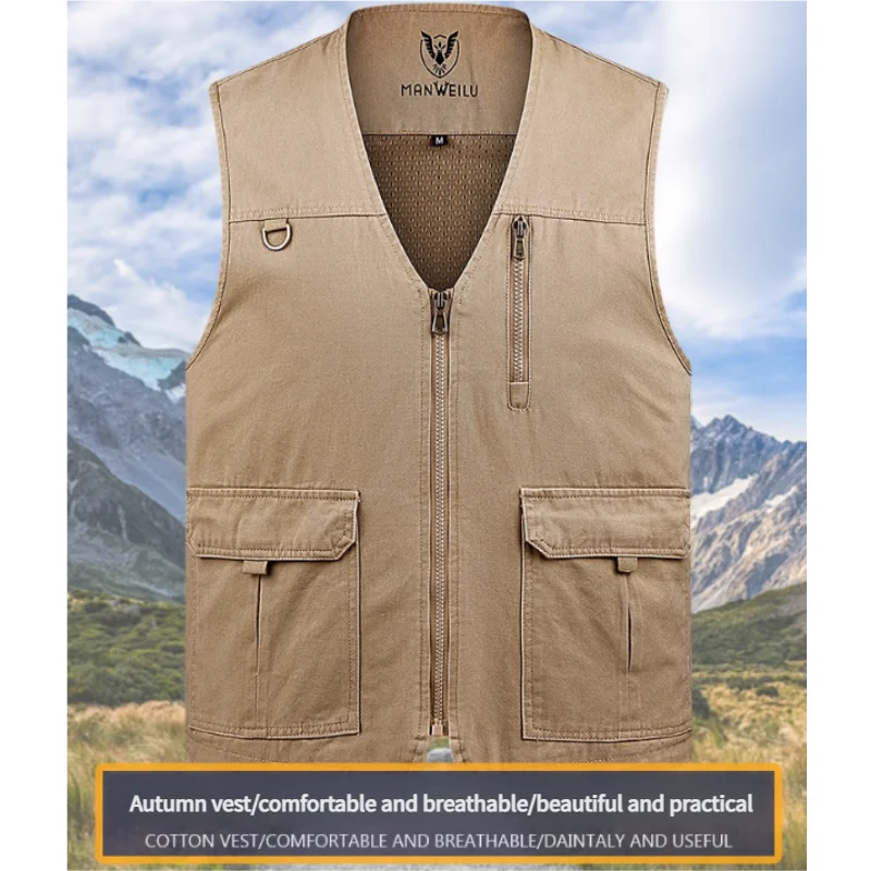 

2025 Summer Men's Vests Outdoor Leisure Work Safari Fishing Travel Photo Hiking Waistcoats Mens Breathable Work Vests 8XL