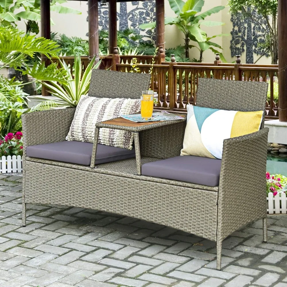 2-Person Patio Rattan Conversation Furniture Set Loveseat Coffee Table
