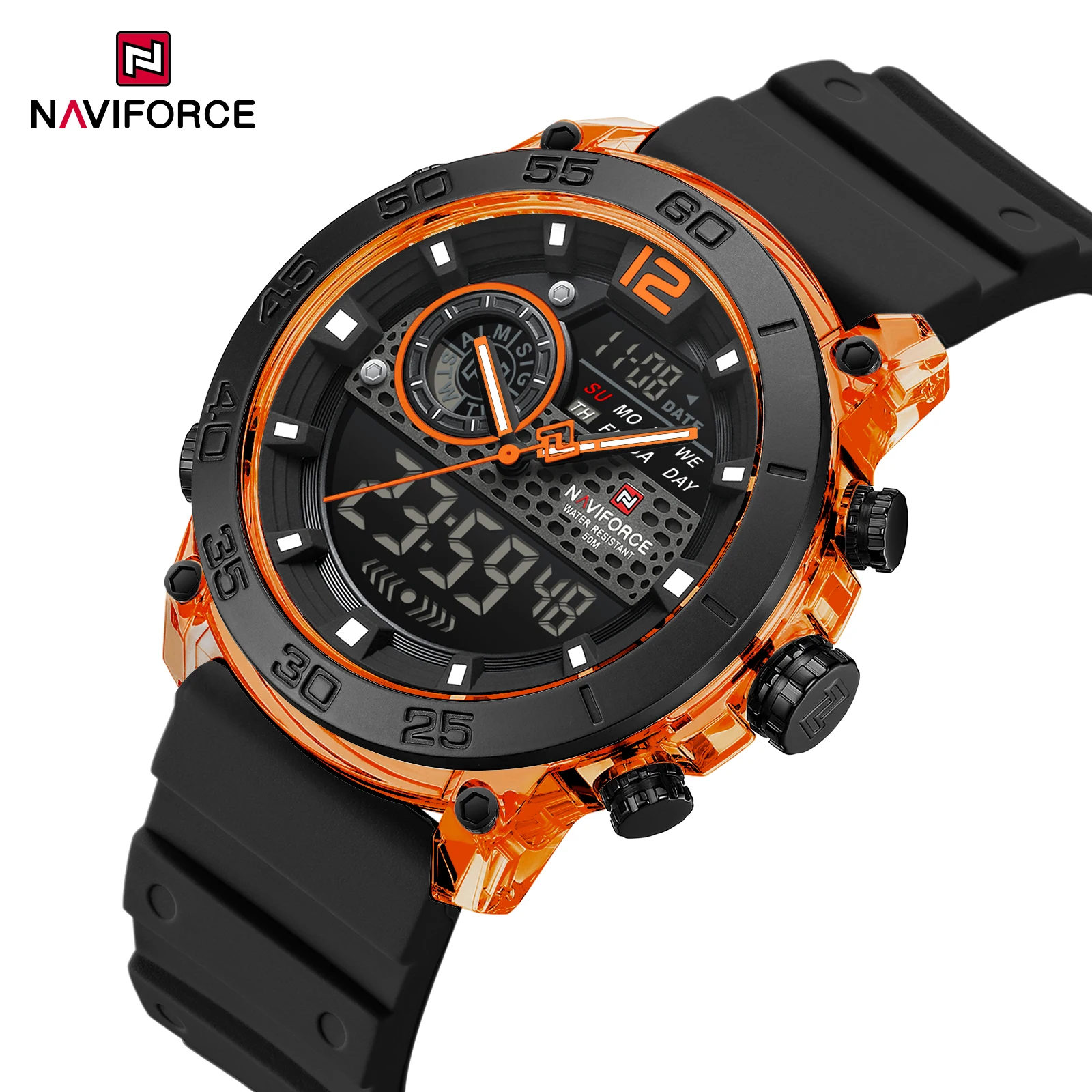 

NAVIFORCE 6104, новые модные цифровые часы для мужчин, светящиеся спортивные повседневные мужские электронные кварцевые часы с календарем, reloj hombre