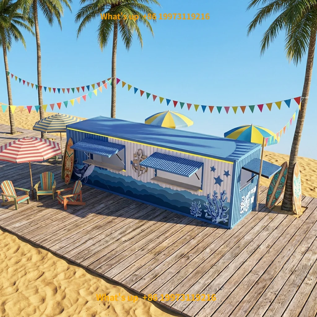 2026 20ft Modern Prefab Container Bar Mobile Coffee Shop Restaurant with Kitchen for Outdoor Beach Resort
