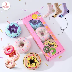 3 pairs of stylish, unique and interesting colorful donut pattern gift socks for men and women for all seasons