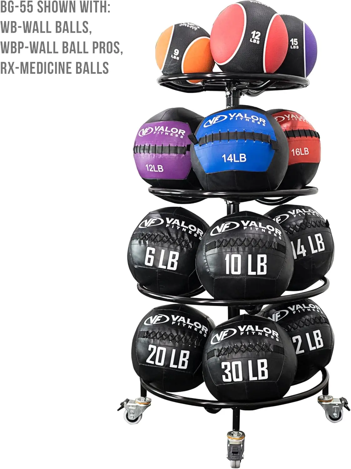 BG-55 Rolling Medicine Ball Rack for Medicine Balls, Wall Balls and Other Exercise Balls