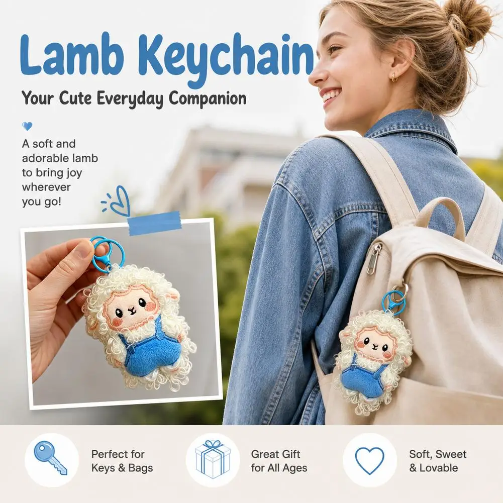 1Pc Curly Sheep Plush Keychains Key Ring Pendant Bag Ornament Perfect For Backpack Decoration Gifts For Kids,Couple ,And friend