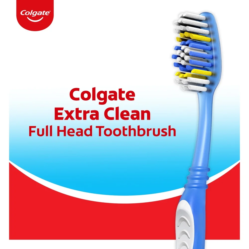 Extra Clean Full Head Adult Manual Toothbrush Medium Circular Power Bristles Easy Grip Handle Stain Removal Back Teeth Cleaning