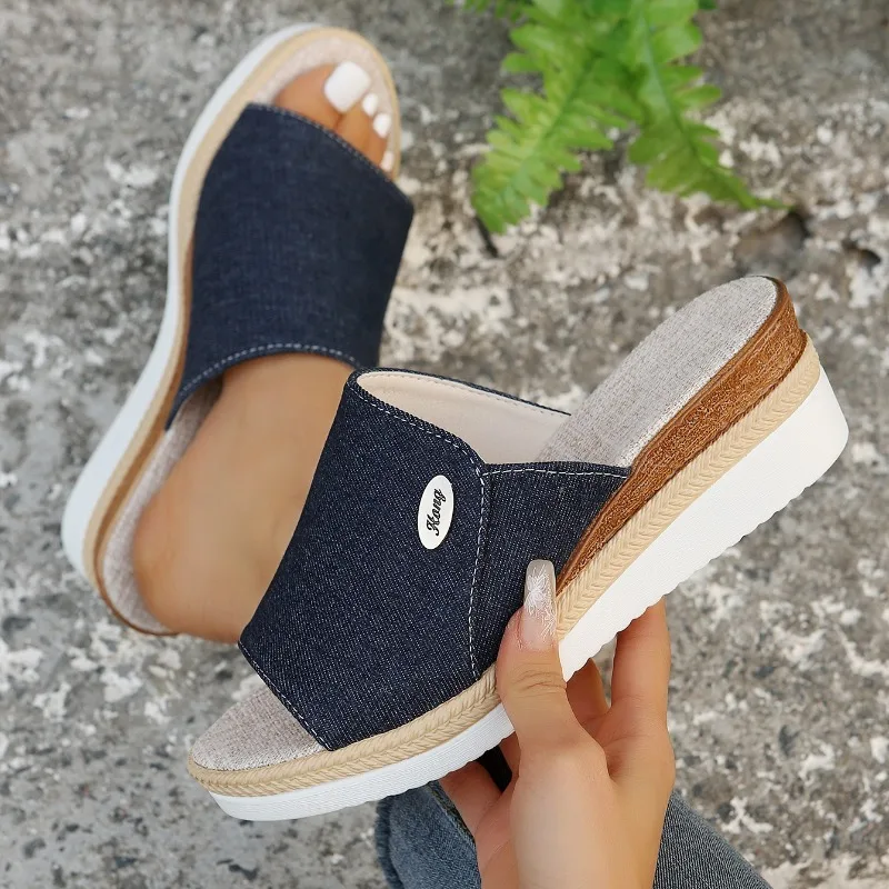 Women Slippers 2024 Summer New Fashion Elegant Cloth Shoes for Women Wedge Peep Toe Platform Slippers Ladies Zapatos De Mujer