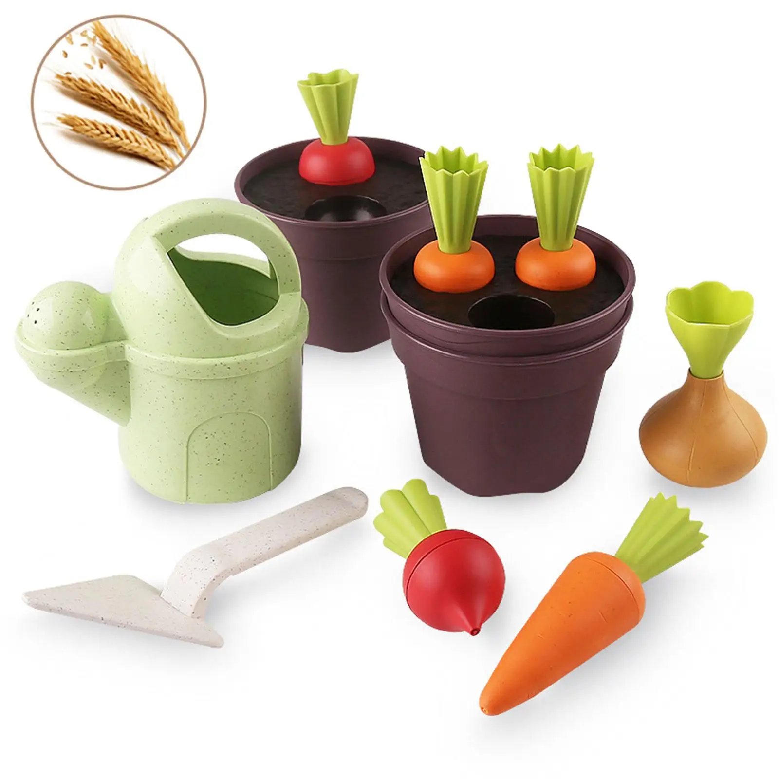 Beach Toys Set Sand Tools Watering Can Learning Toys with Spade Radish Potting Set for Boys Girls Kids Playing Preschool