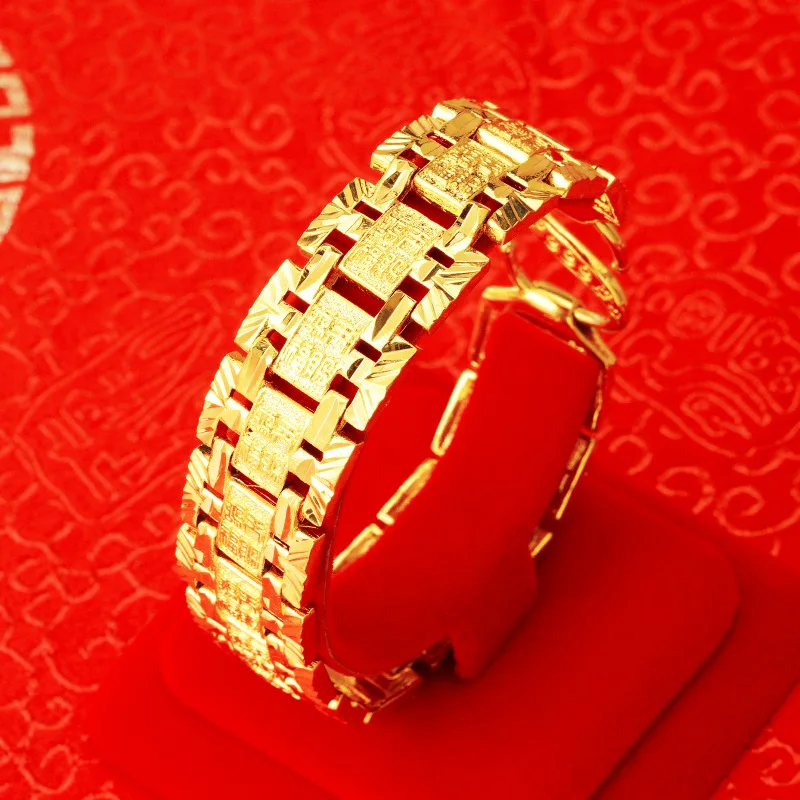 

19mm Men's Watch Chain, 24K Gold, AU999 | Matte gold with "Stability" engraving & track motifs, subtle professional poise.