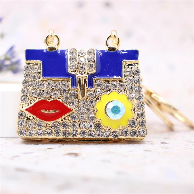 Cute Women Deep Blue Bag Design Keychain Cars Keyrings Lady Gifts Key Rings Girls HandBag Charms Keyholder