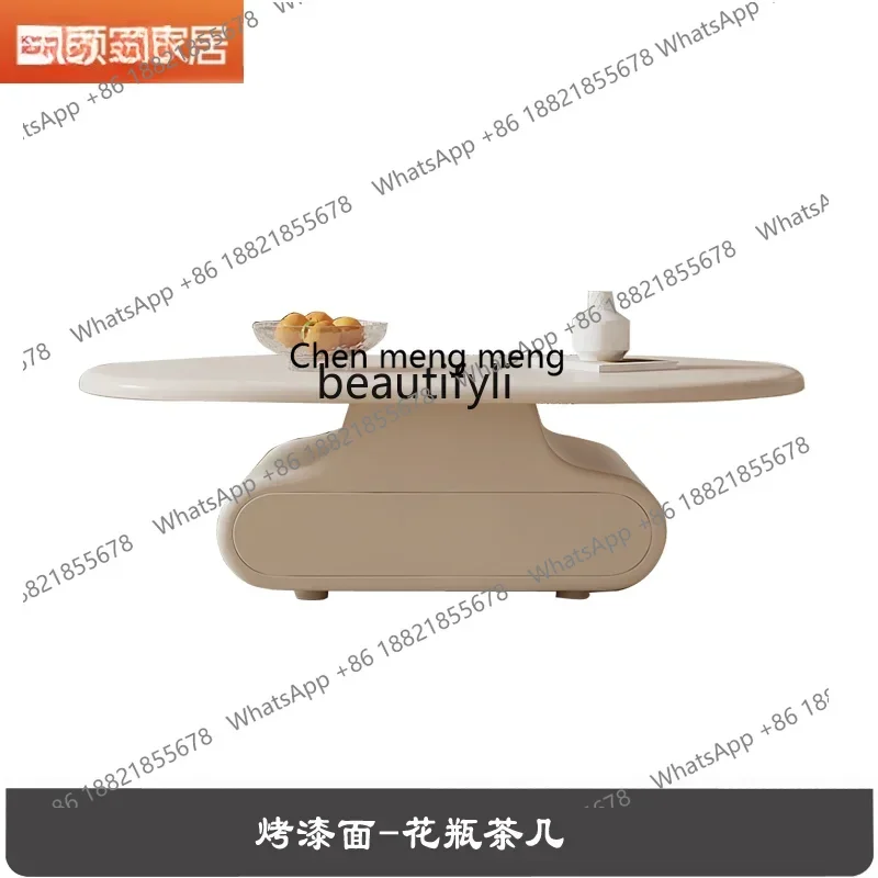 cc182R1 Couchtisch, TV-Schrank-Kombination, moderne, speziell geformte Steinplatte, kreativ, geräuschlos, Wohnzimmer, cremefarbener Stil