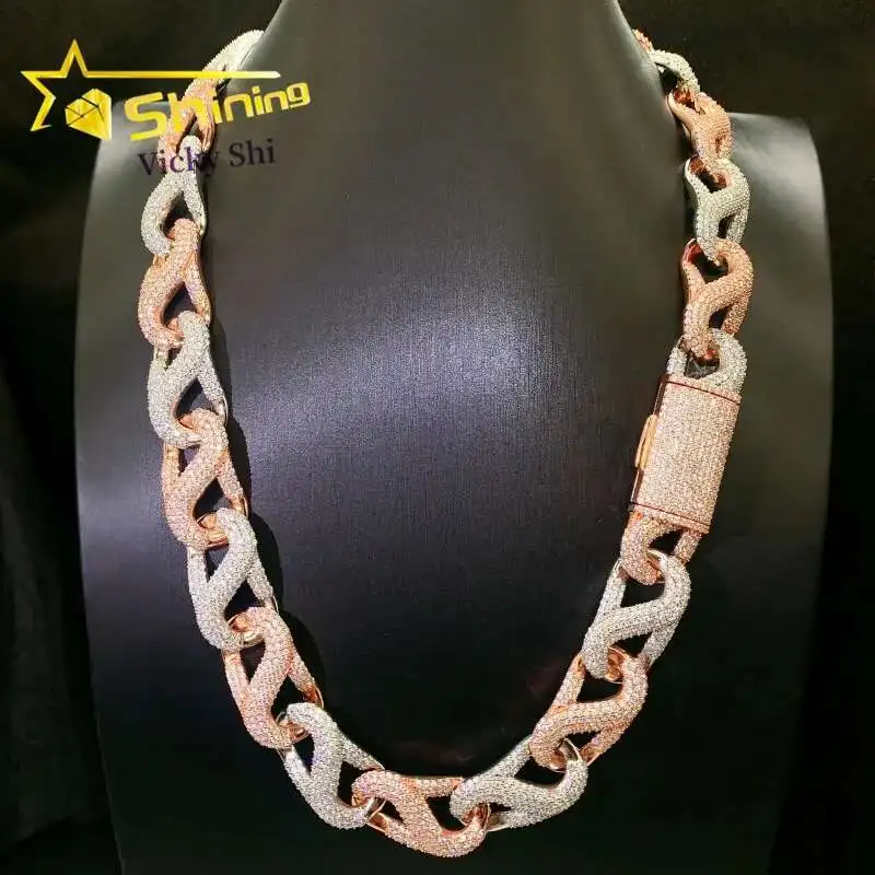 

Shining Big Size GRA Certificated Hip Hop Necklace 18MM Two Tones Mens Moissanite Cuban Link Chain Necklace