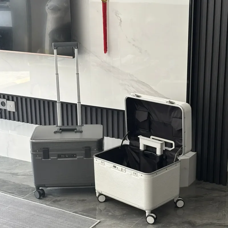 Aluminum frame clamshell horizontal luggage beauty instrument toolbox boarding trolley case light luxury travel case men's