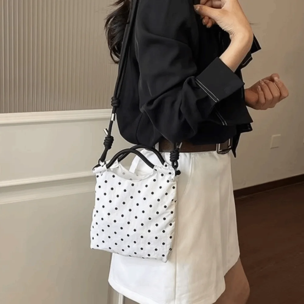 Nylon Polka Dot Shoulder Bag Multi-Color Drawstring Closure Crossbody Bucket Bag Korean Style Lightweight Female Tote Bag Girl