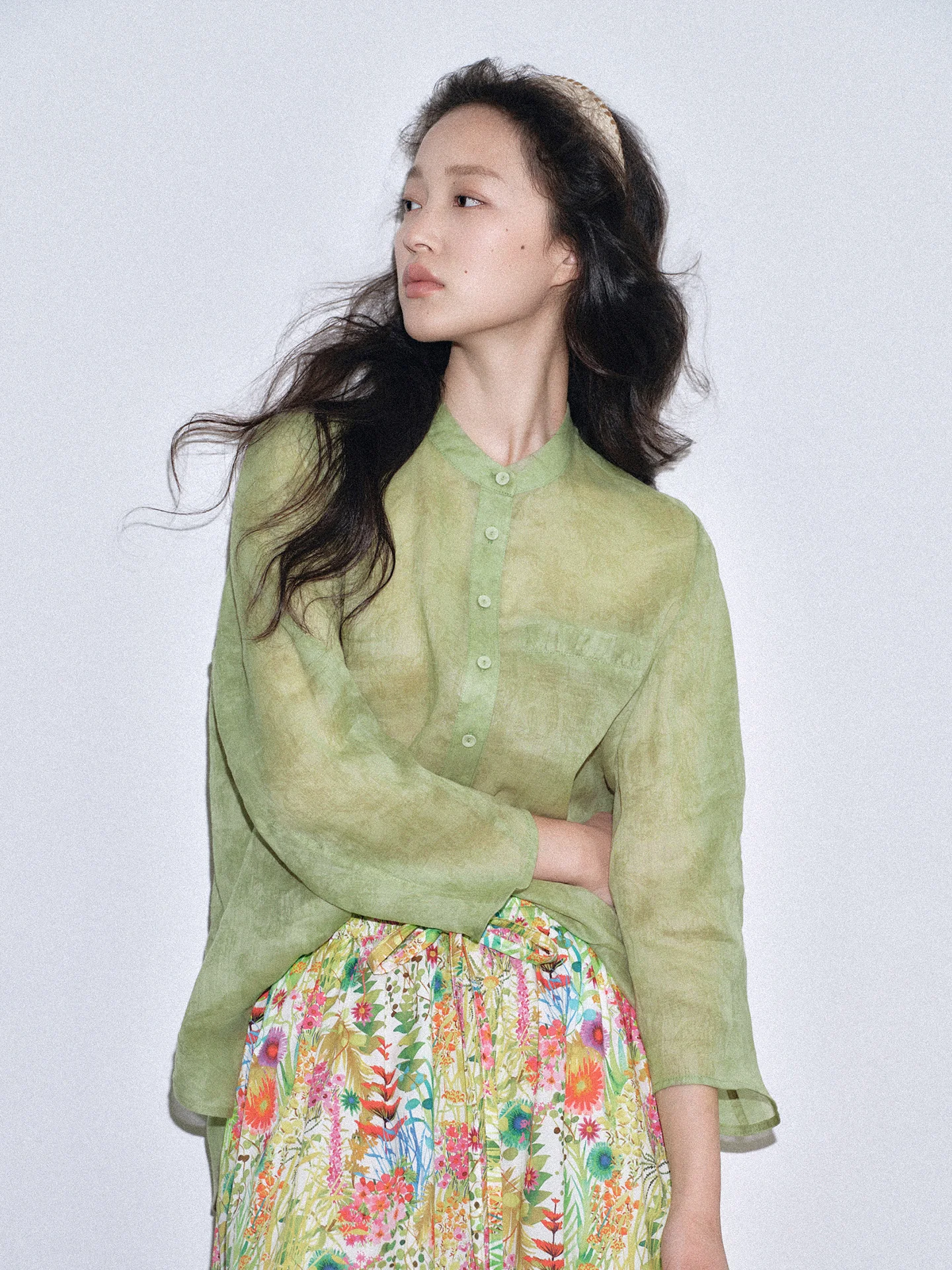 

Lightweight Moon adow Silk Loose irt Slim Fit Ba Pleat Design Women's Summer Breathable Comfortable Long Sve irt