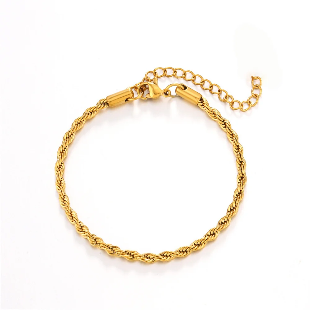 Punk Weibliche 3mm Twisted Seil Kette Armband Silber Farbe Edelstahl Kette Link Armbänder Für Frauen Männer Hip Hop schmuck Geschenk