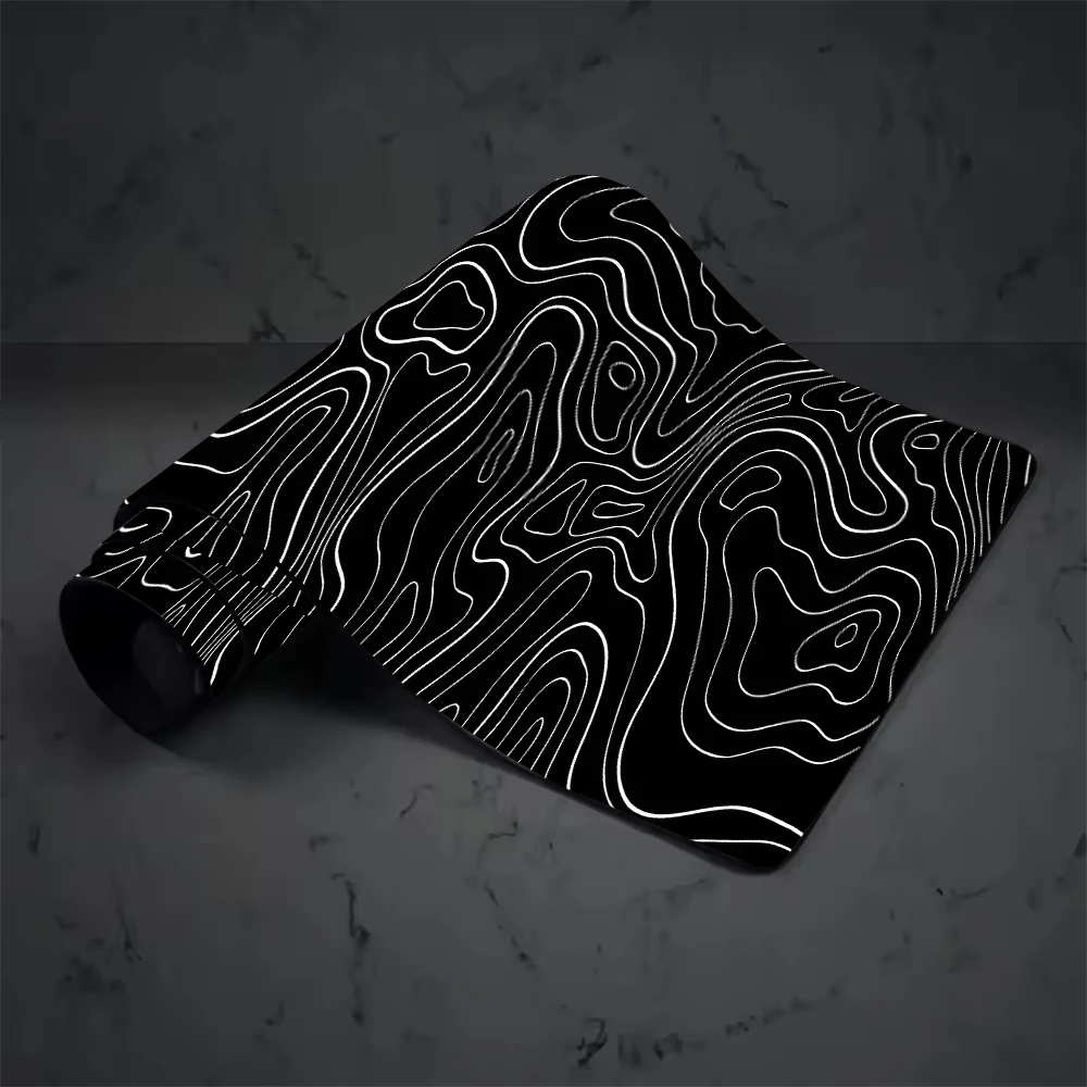 

Oversized Extended Gaming mouse pad with Mountain Range Line Topographic Design and Non-Slip Rubber Base Full Desk Coverage