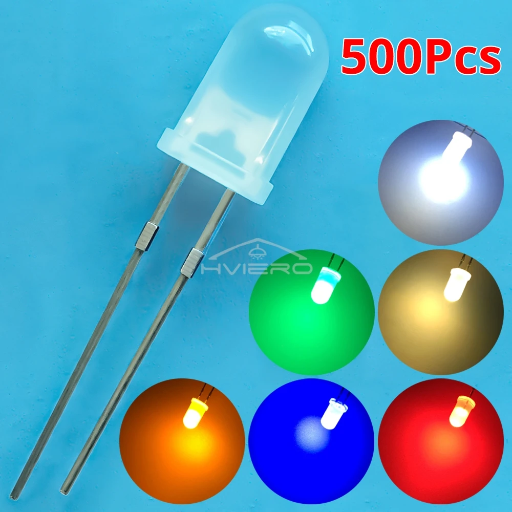 500/1000X Decorate Lights Round Diffused Diode Lamp Beads 5mm Water Clear White Red Green Blue Warmwhite 1.8-3.4V Light-emitting