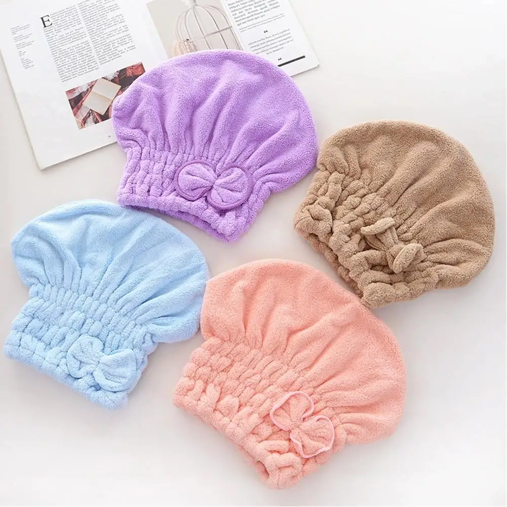Women Bowtie Bathing Hat Quick Drying Hair Cap Microfiber Towel Superfiber Shower Cap For Spa Bathroom Accessories Shower Cap