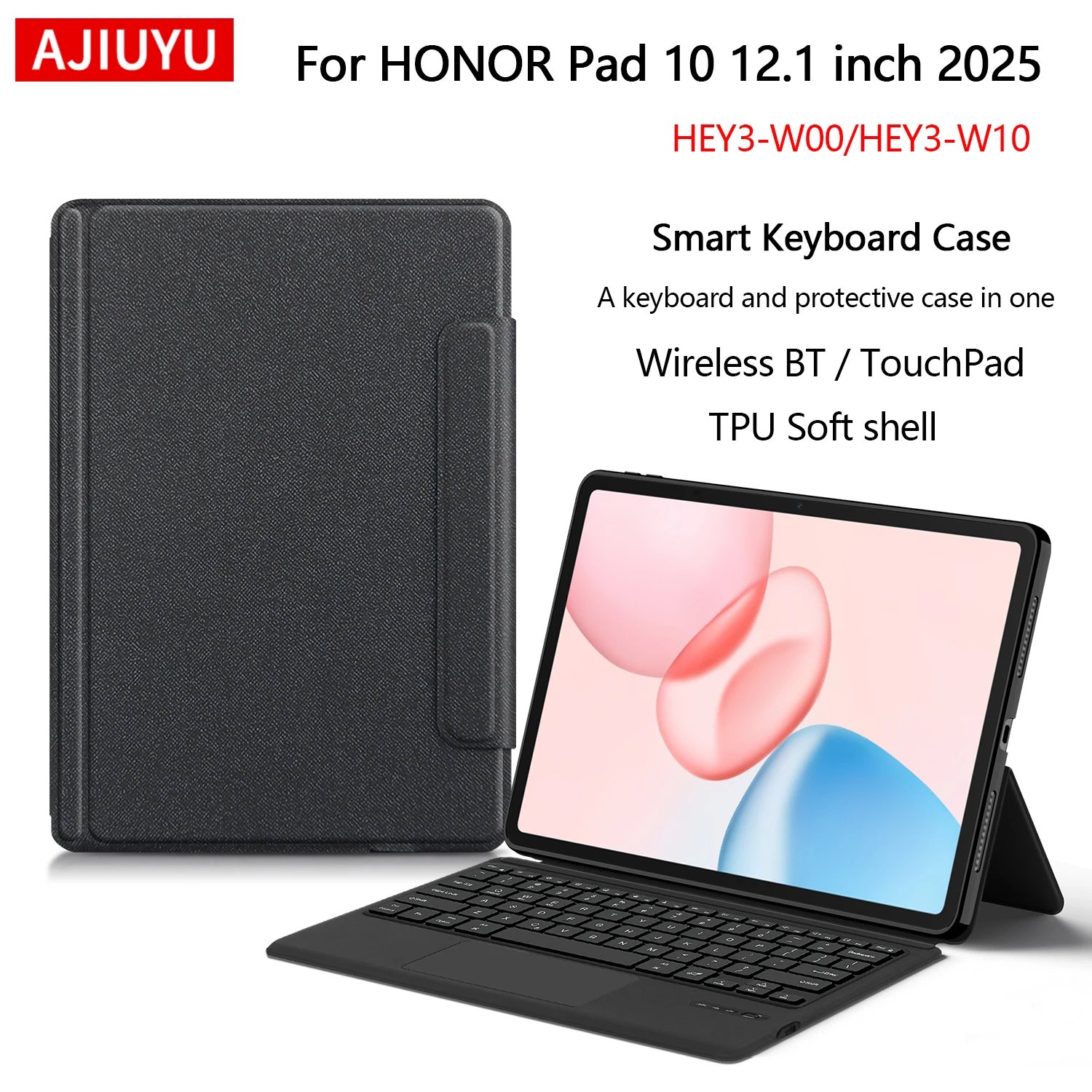 

Keyboard Case Folio For HUAWEI HONOR Pad 10 12.1 inch 2025 Tablet Case Honor Pad10 12.1" HEY3-W00 W10 Wireless TrackPad Keyboard
