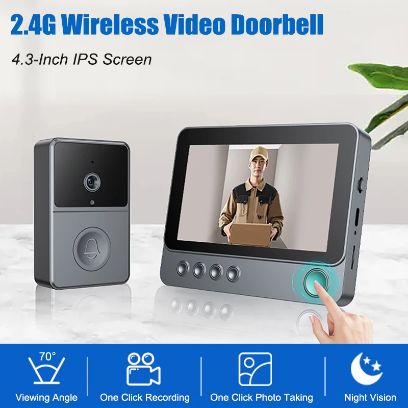 Wireless Video Doorbell Camera 4.3-inch IPS Screen Home Apartment Infrared Two-Way Intercom Night Vision Smart Visual Doorbell