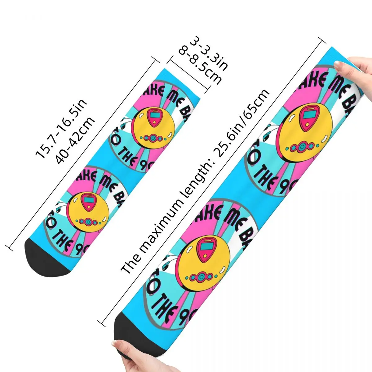 Funny Happy Sock for Men Discman And CD Vintage BACK TO THE 90S Quality Pattern Printed Crew Sock Novelty Gift