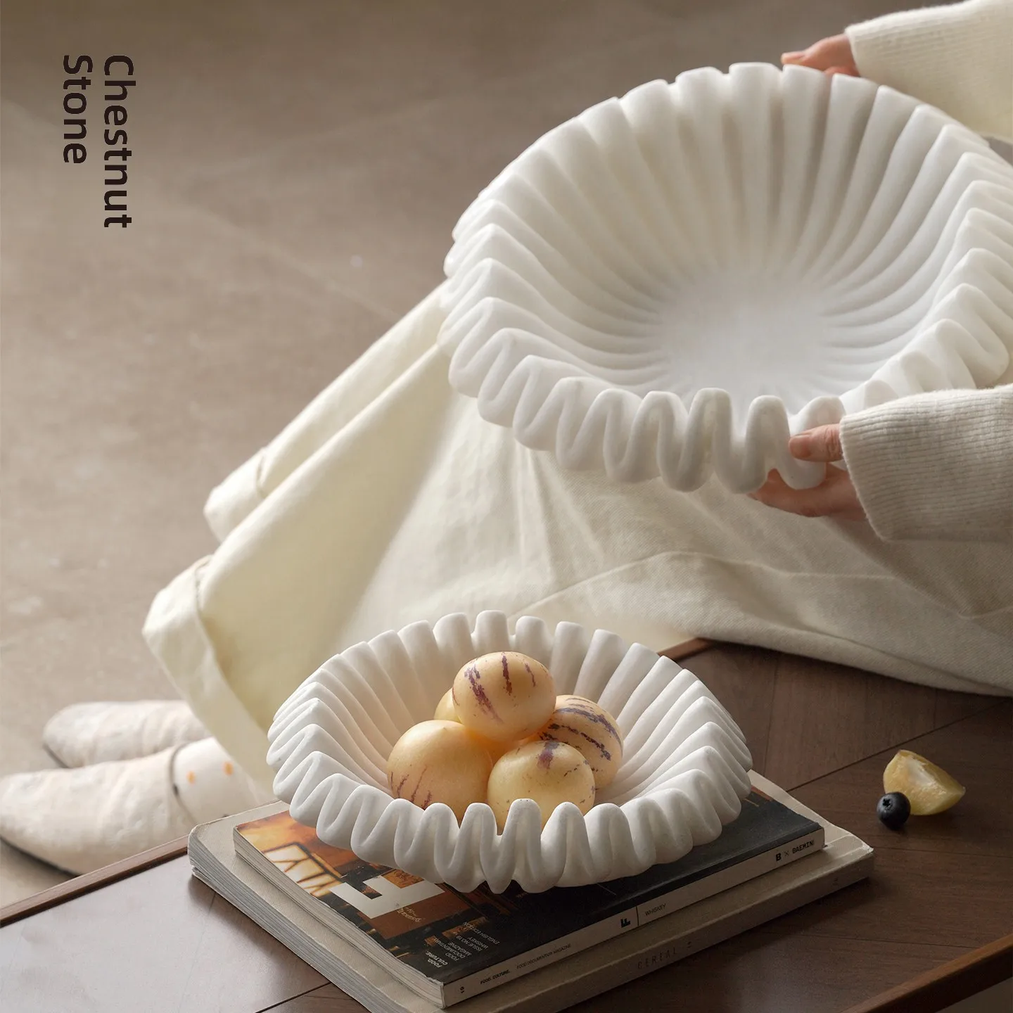 Modern Minimalist Chestnut Stone White Fruit Tray Home Decoration Ornaments Desktop Creative Irregular Wrinkle Art Storage Tray