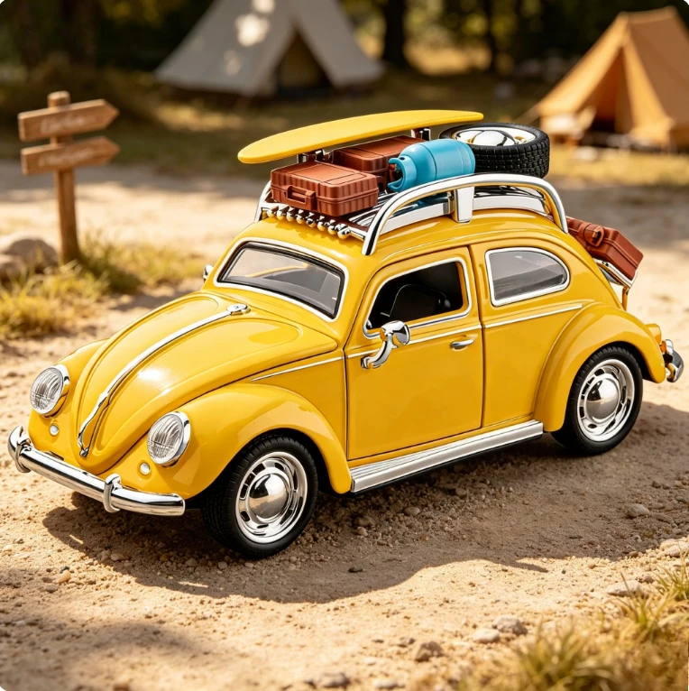 1:32 Beetle Alloy Car Model Pull Back Sound and Light Feelings Retro Ratio Girls Bedroom Cute